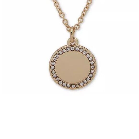 DKNY Gold Tone Crystal Disc Pendant Layered Necklace Women's Fashion Chic NEW - Picture 7 of 7